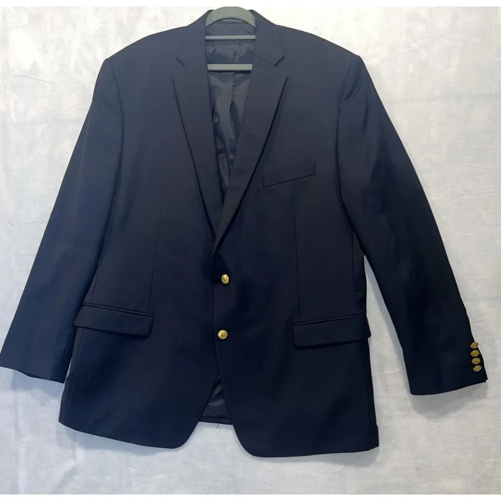 Ralph Lauren Blazer Mens 48L Navy Blue‎ Wool 2 Gold Button Sports Coat